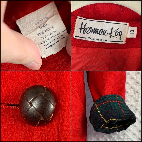 VINTAGE HERMAN KAY Coat Long Red Wool - Picture 7 of 8